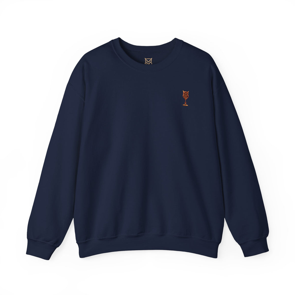 Rare Lab Drip Owl crewneck: Rare Lab owl in glossy amber with an espresso drop, on the left chest