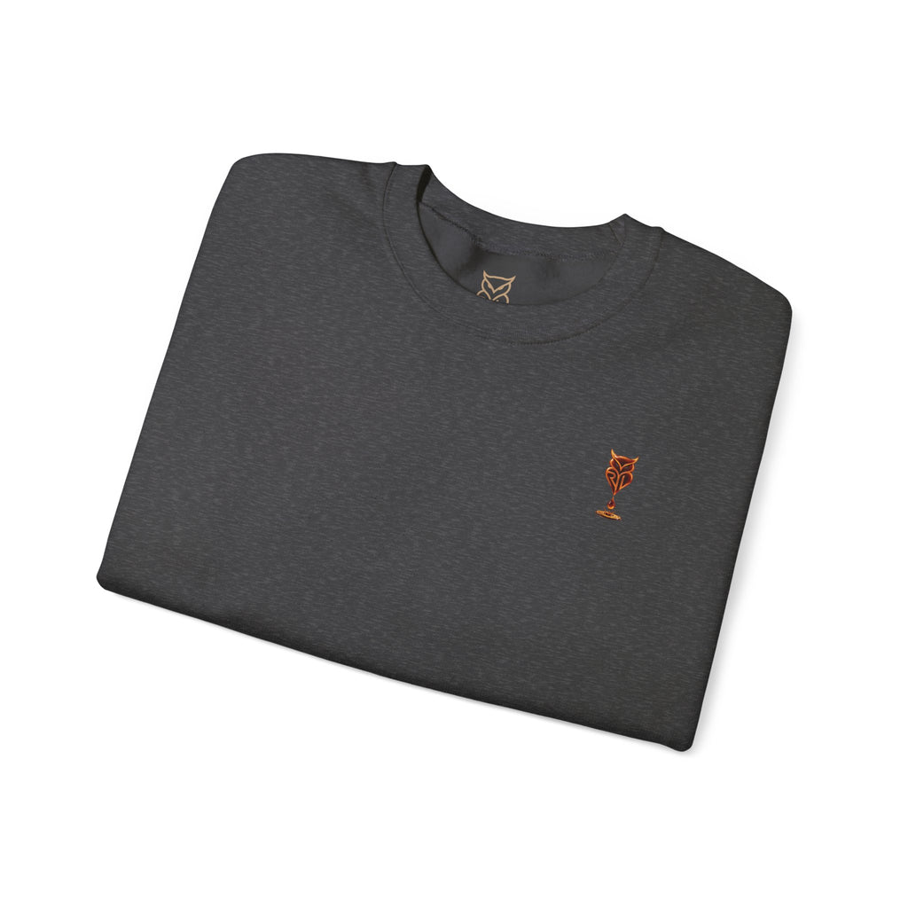 Rare Lab Drip Owl crewneck: Rare Lab owl in glossy amber with an espresso drop, on the left chest
