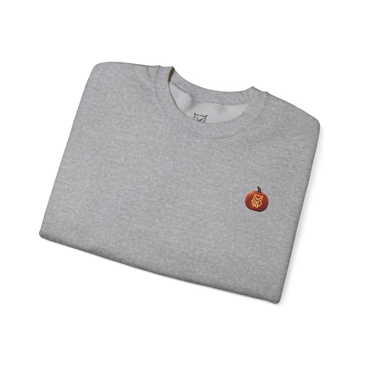 Rare Lab After Dark crewneck sweatshirt: small glowing Rare Lab owl jack-o'-lantern on the chest, C10 truck with owl jack-o'-lantern headlights on the back