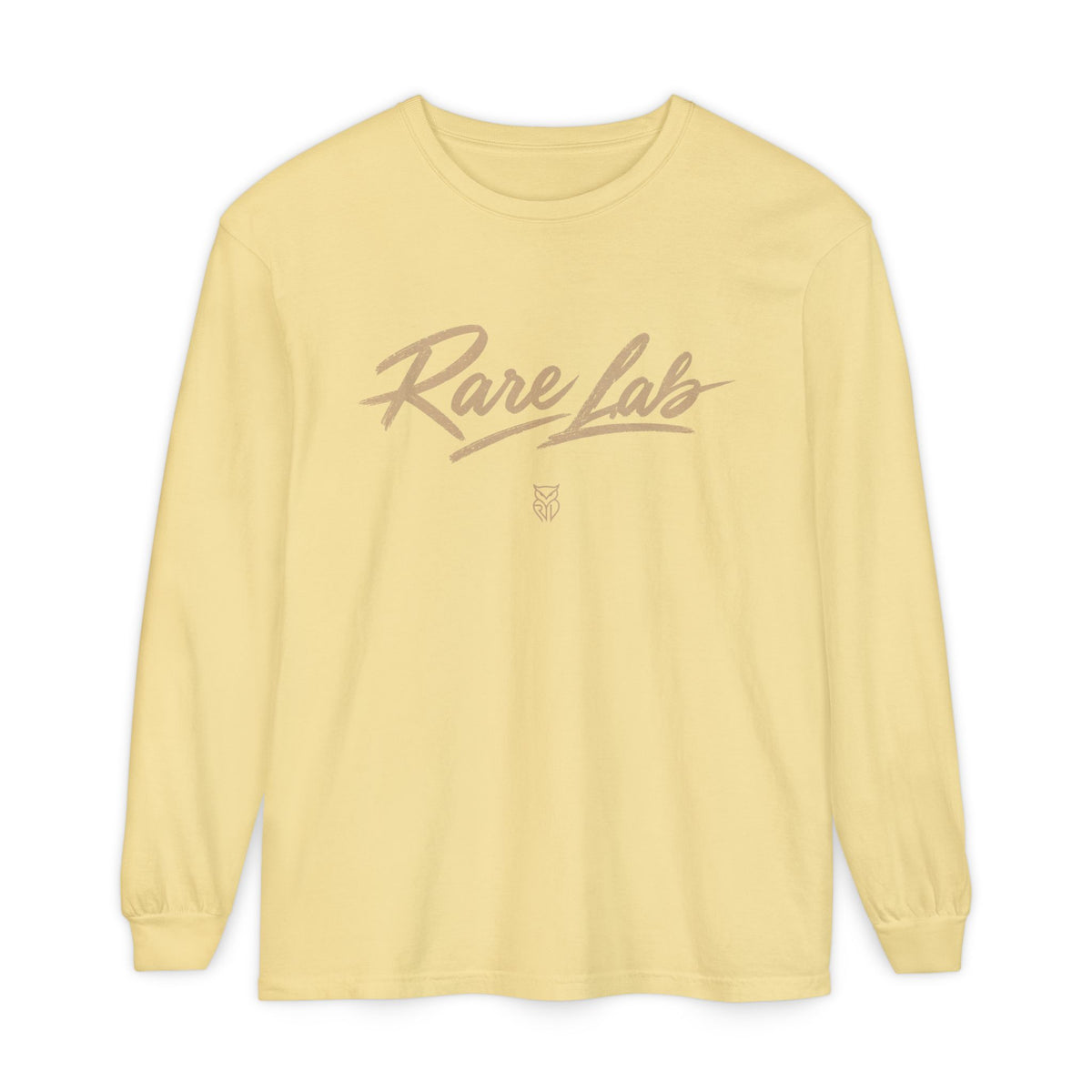 Rare Lab Script Logo garment-dyed long sleeve tee with the Rare Lab script logo