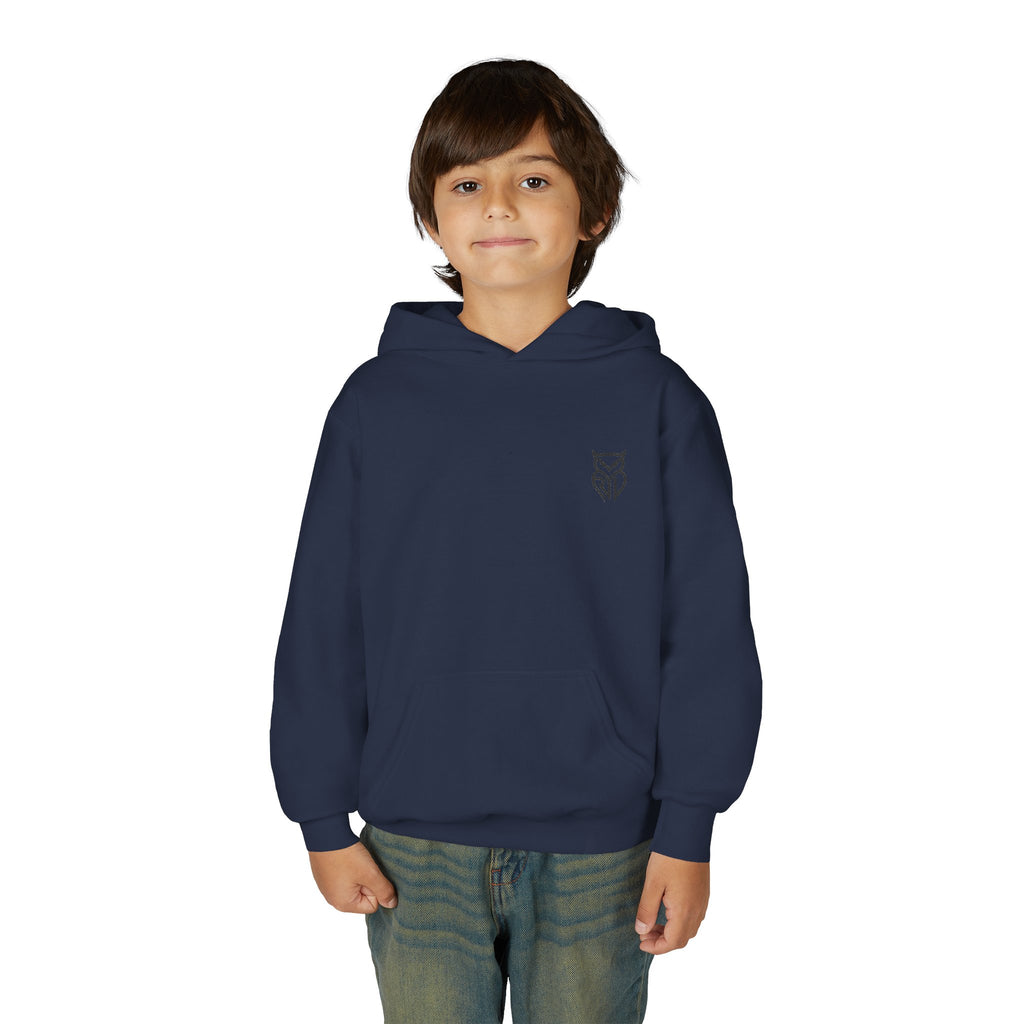 Rare Lab youth hoodie: small Rare Lab owl logo on the chest
