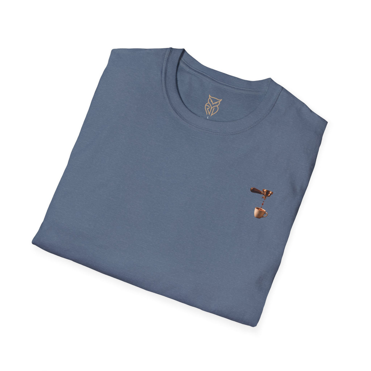Rare Lab Espresso Drip tee: small Rare Lab Drip espresso design on the chest
