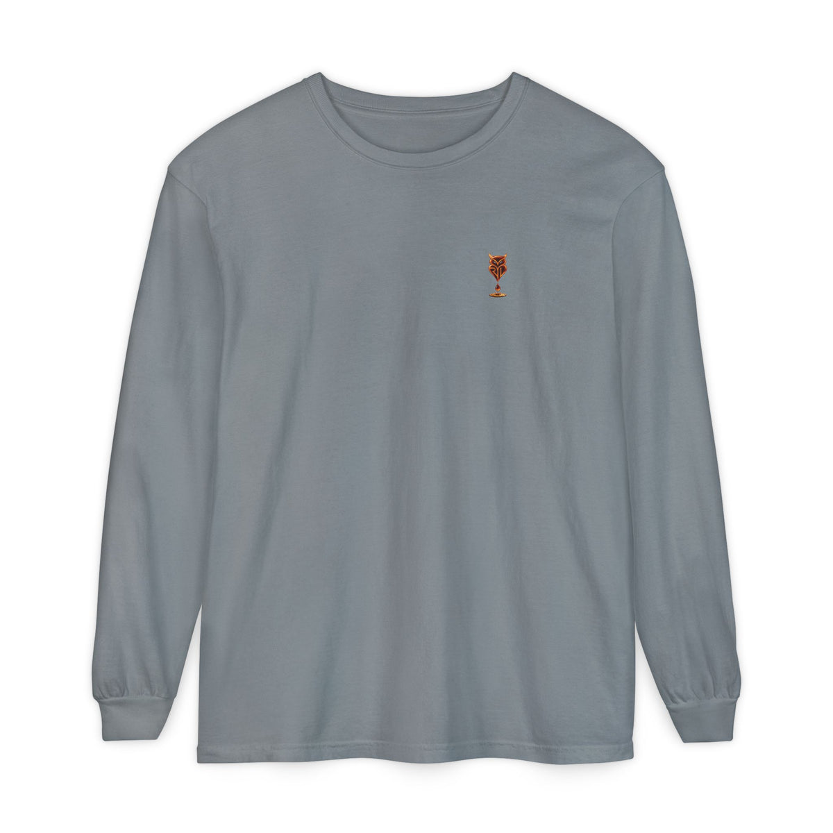Rare Lab Drip Owl long sleeve tee: Rare Lab owl in glossy amber with an espresso drop, on the left chest