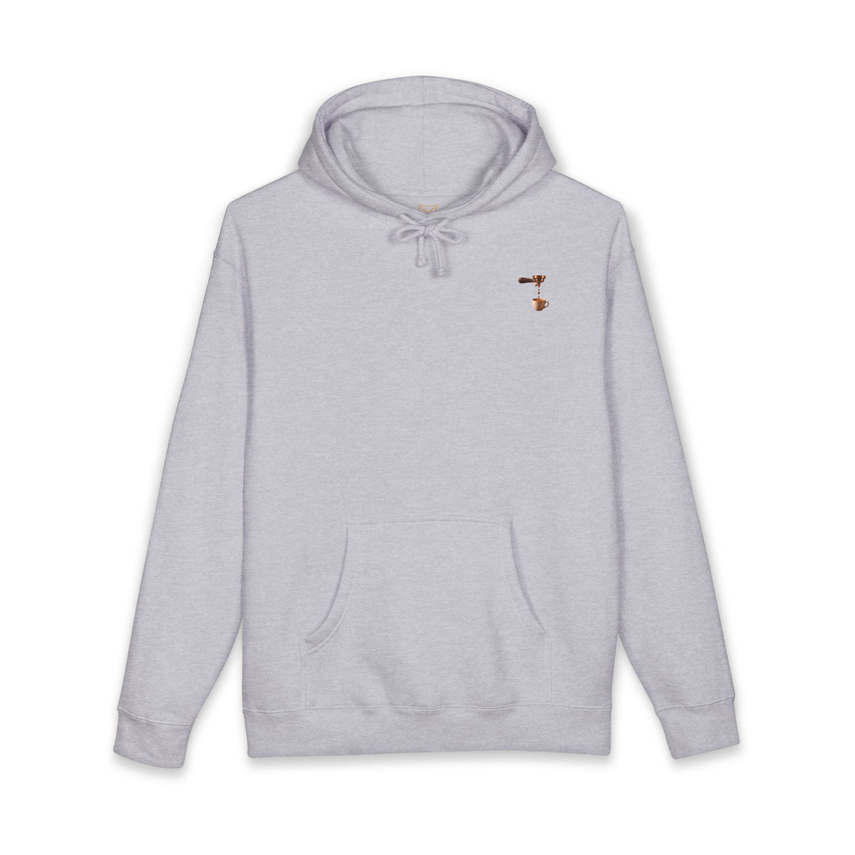 Rare Lab Espresso Drip heavyweight hoodie: espresso drip with one drop shaped like the Rare Lab owl