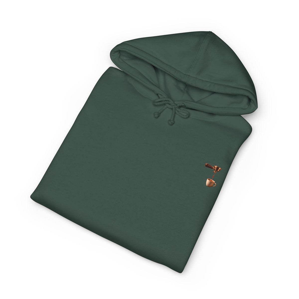 Rare Lab Espresso Drip heavyweight hoodie: espresso drip with one drop shaped like the Rare Lab owl
