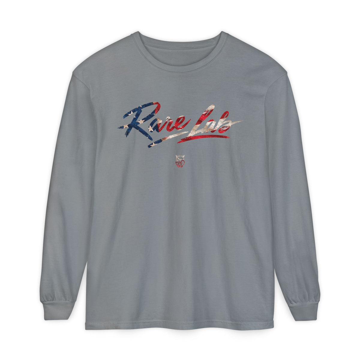 Rare Lab Brush Stroke American Flag long sleeve tee: brush stroke flag script across the chest