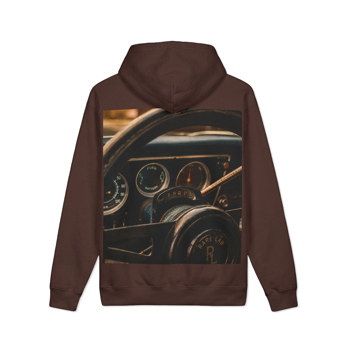 Rare Lab Retro Dashboard heavyweight hoodie: photo print of a classic car dashboard on the back