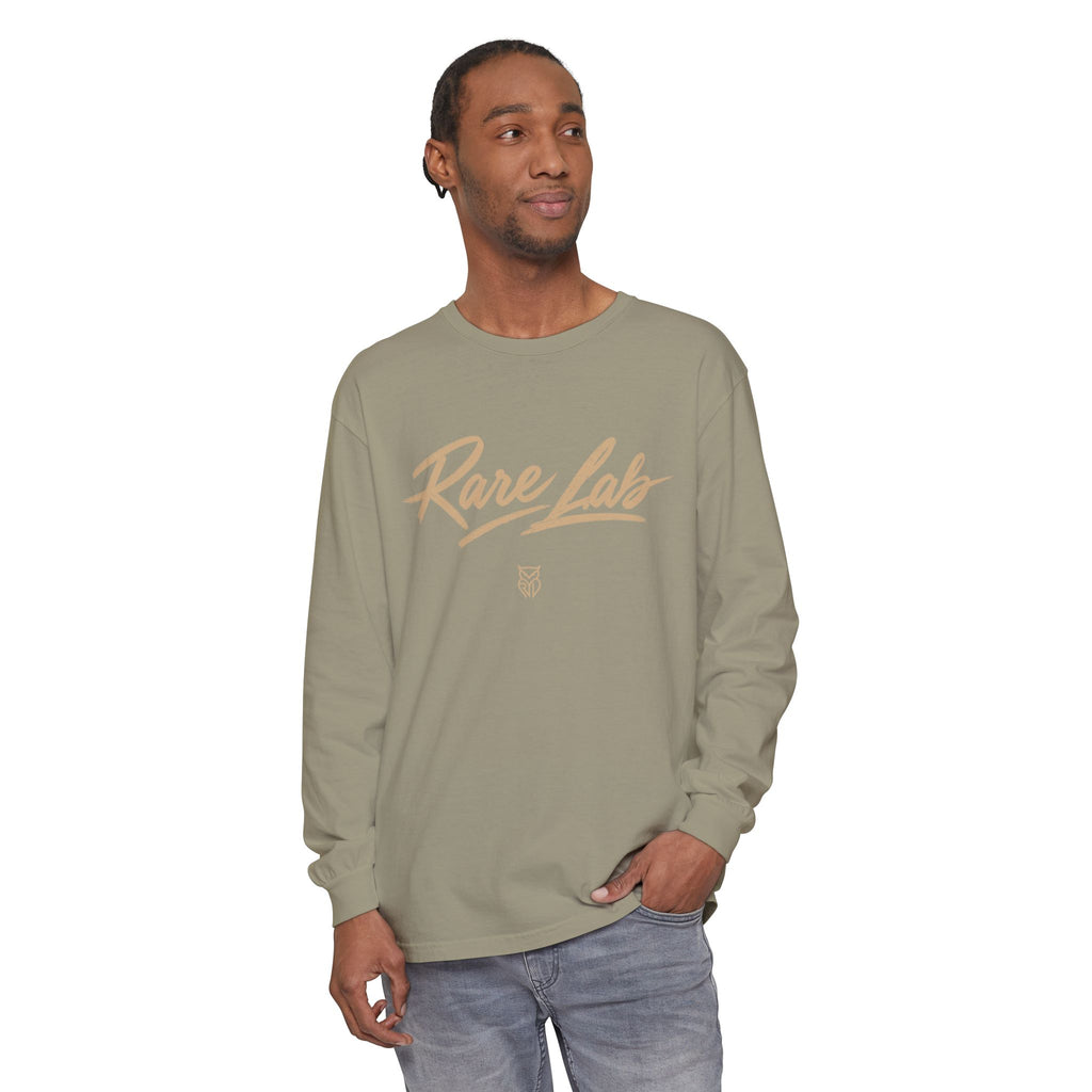 Rare Lab Script Logo garment-dyed long sleeve tee with the Rare Lab script logo