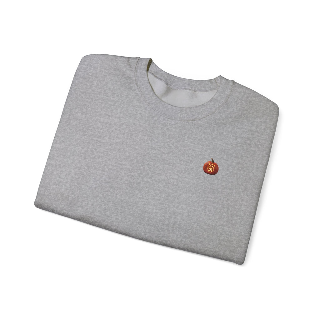 Rare Lab Owl Lantern embroidered crewneck sweatshirt with a small embroidered Rare Lab owl jack-o'-lantern on the chest