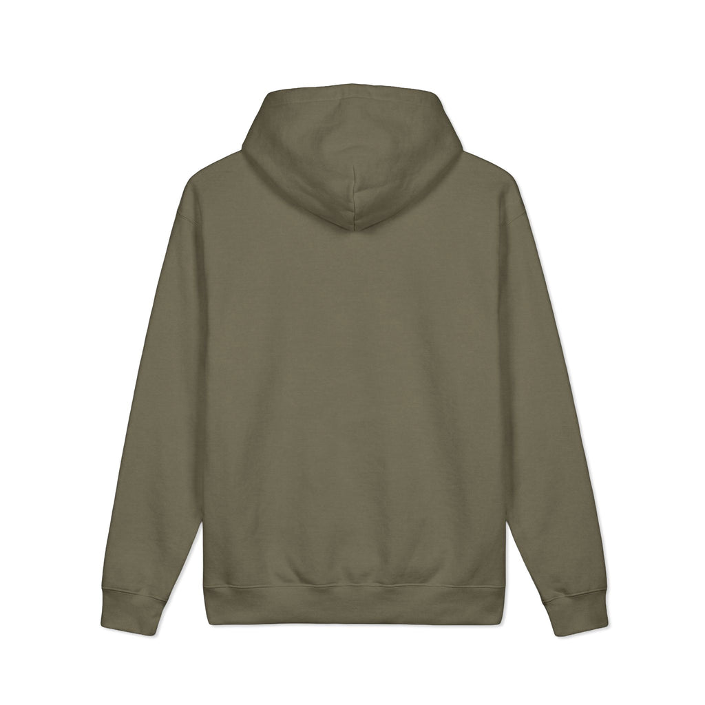 Rare Lab Owl Lantern heavyweight hoodie with a small glowing Rare Lab owl jack-o'-lantern logo on the chest