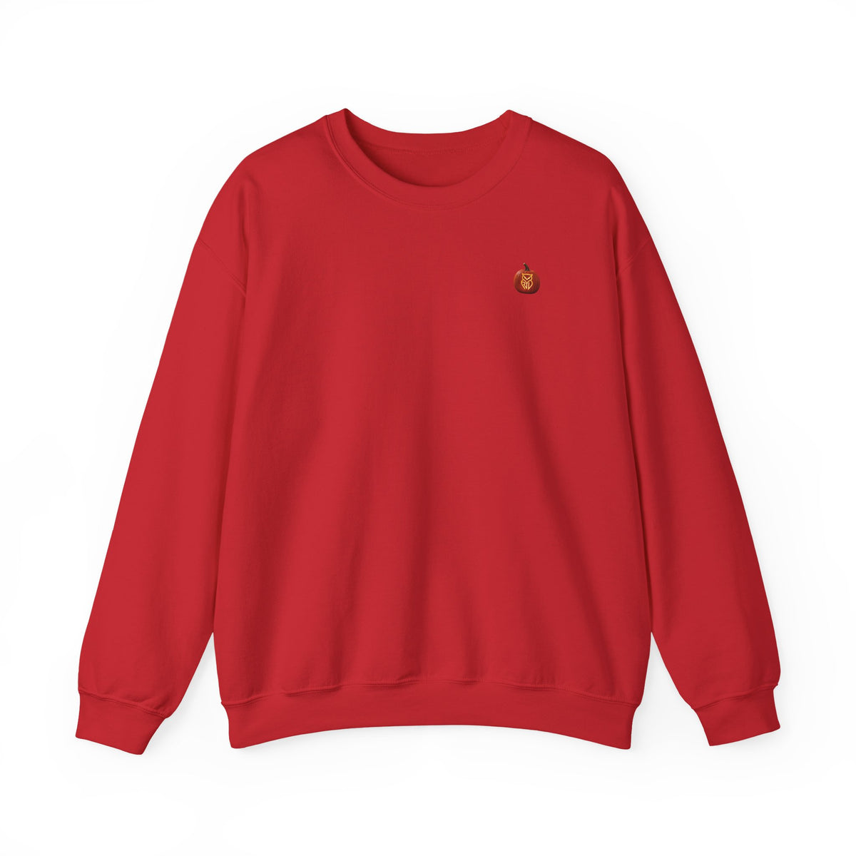Rare Lab Owl Lantern embroidered crewneck sweatshirt with a small embroidered Rare Lab owl jack-o'-lantern on the chest