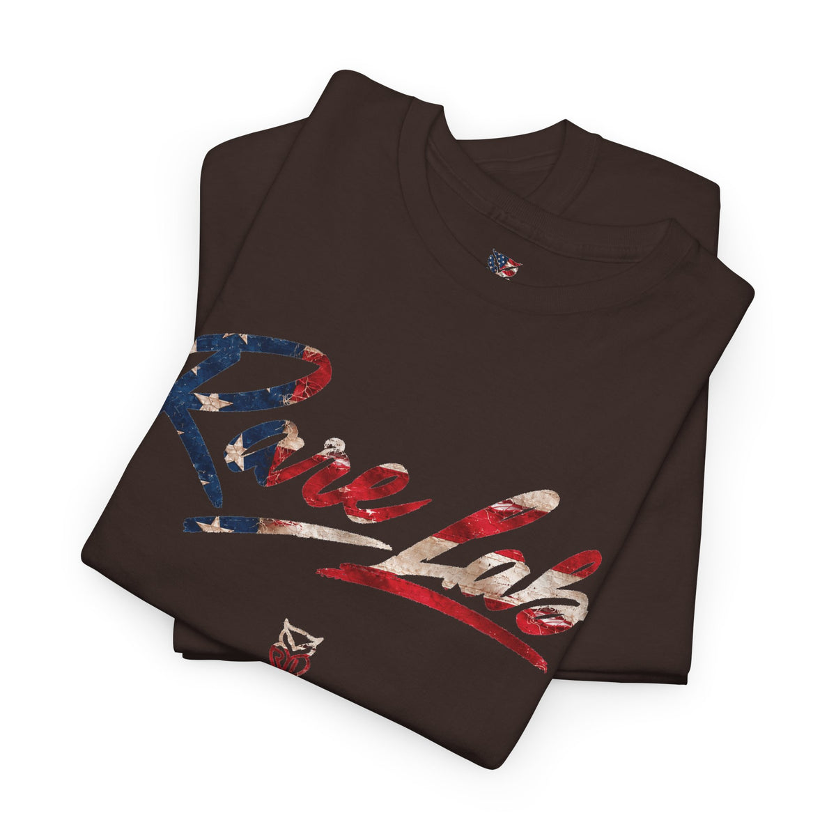 Rare Lab Brush Stroke American Flag tee: faded brush stroke logo in flag colors across the chest