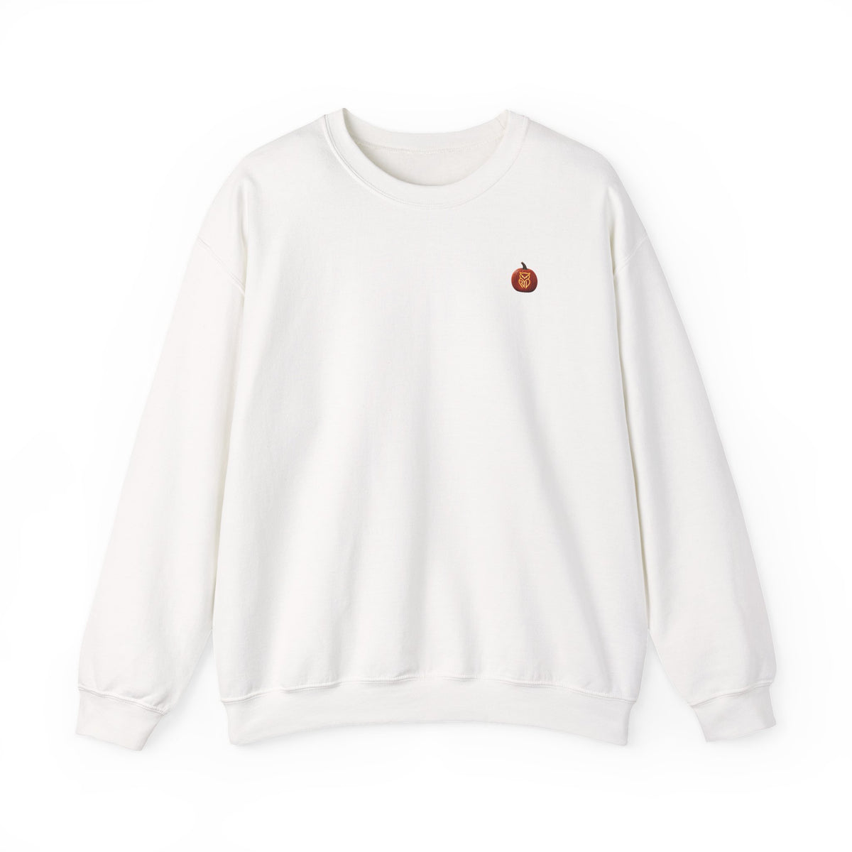 Rare Lab Owl Lantern embroidered crewneck sweatshirt with a small embroidered Rare Lab owl jack-o'-lantern on the chest