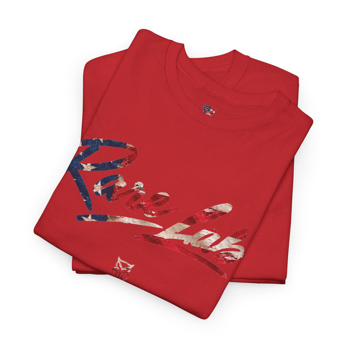 Rare Lab Brush Stroke American Flag tee: faded brush stroke logo in flag colors across the chest