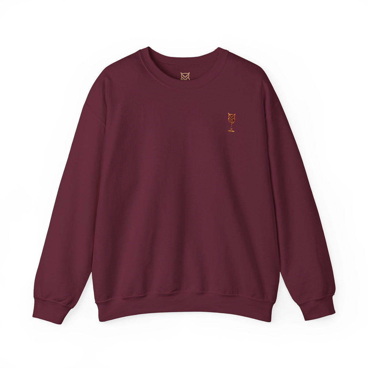 Rare Lab Drip Owl crewneck: Rare Lab owl in glossy amber with an espresso drop, on the left chest