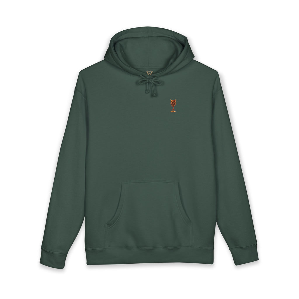 Rare Lab Drip Owl heavyweight hoodie: Rare Lab owl in glossy amber with an espresso drop, on the chest
