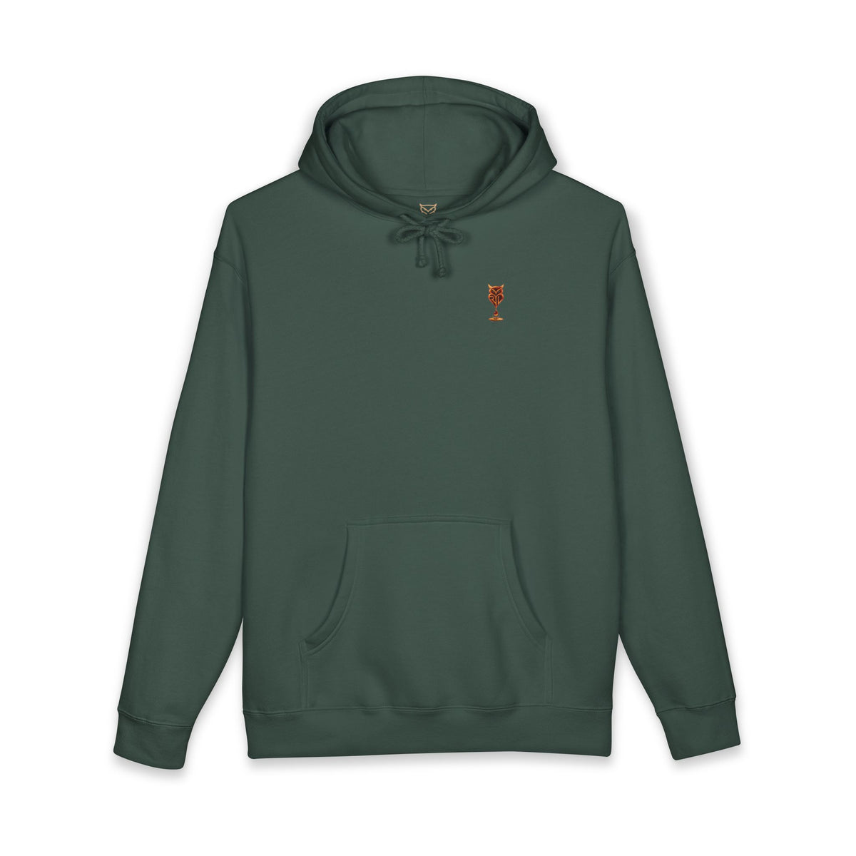 Rare Lab Drip Owl heavyweight hoodie: Rare Lab owl in glossy amber with an espresso drop, on the chest