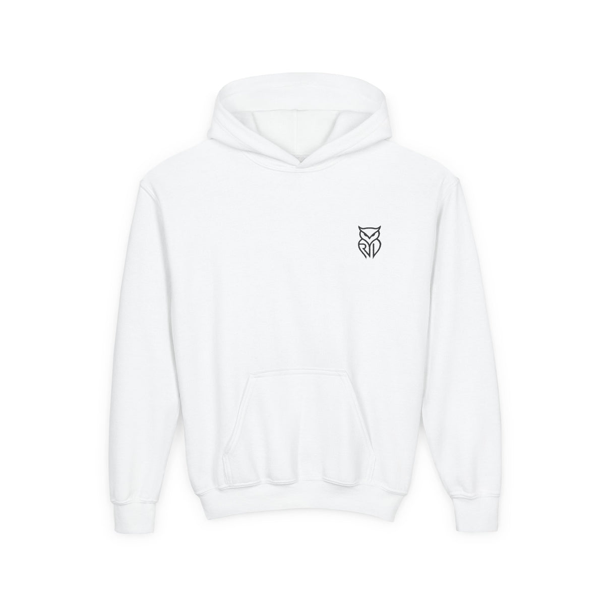 Rare Lab youth hoodie: small Rare Lab owl logo on the chest