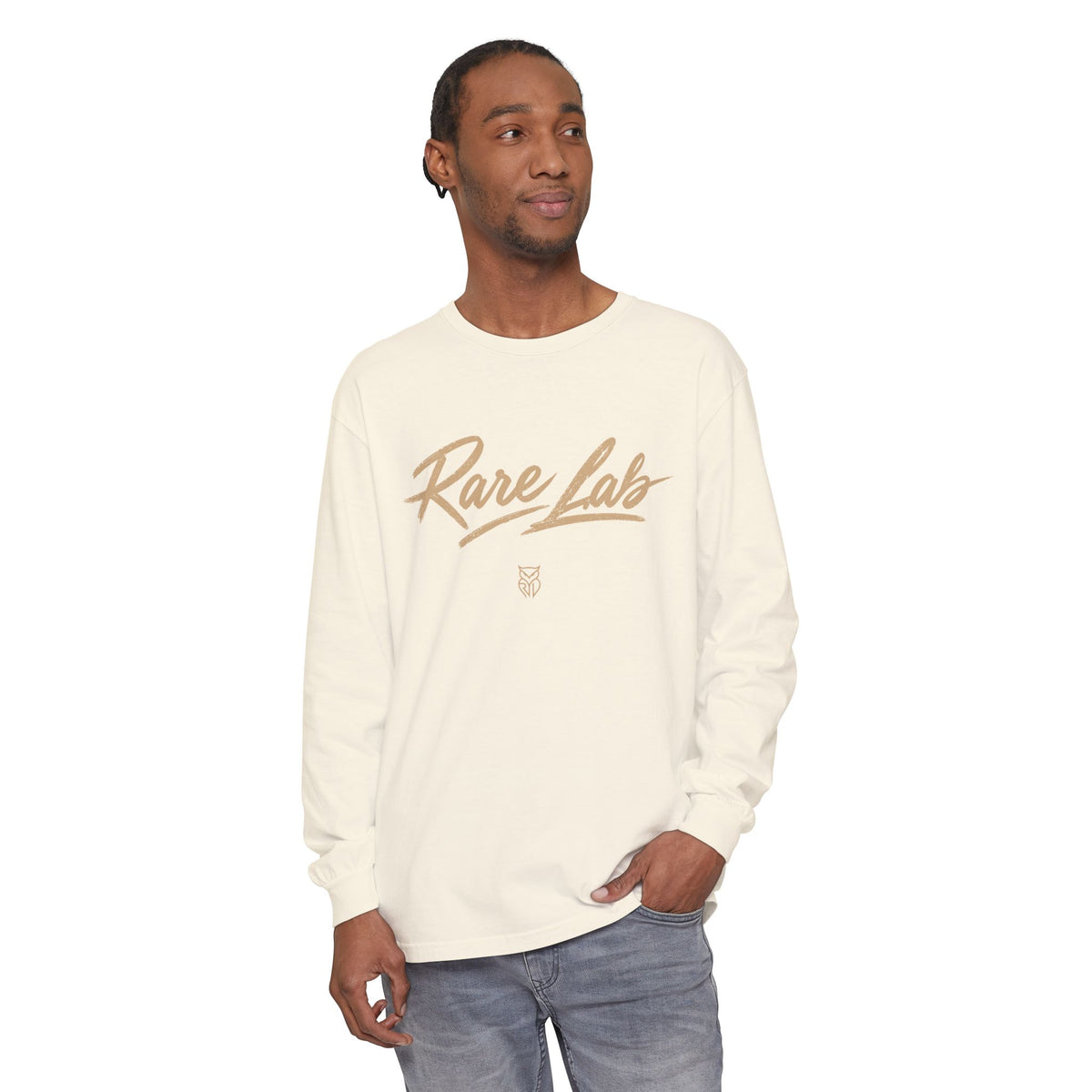 Rare Lab Script Logo garment-dyed long sleeve tee with the Rare Lab script logo