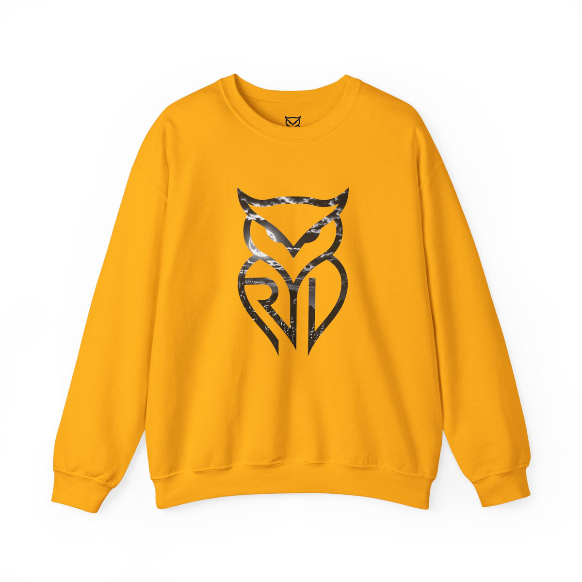Rare Lab Midnight Owl crewneck in Gold: large night-sky owl on the front, C10 truck under a full moon on the back