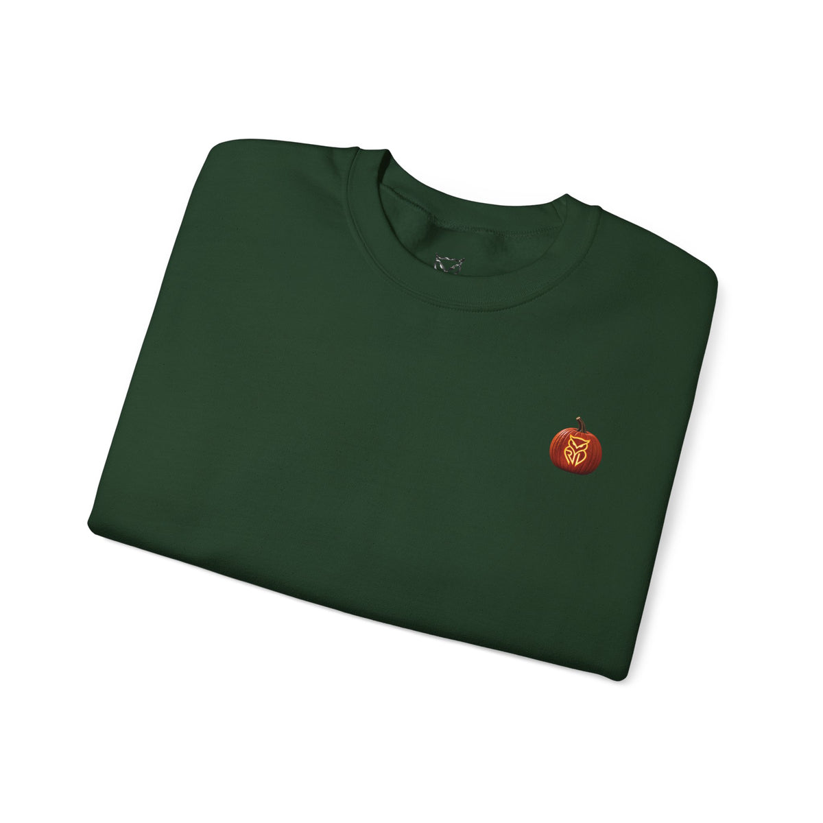Rare Lab After Dark crewneck sweatshirt: small glowing Rare Lab owl jack-o'-lantern on the chest, C10 truck with owl jack-o'-lantern headlights on the back
