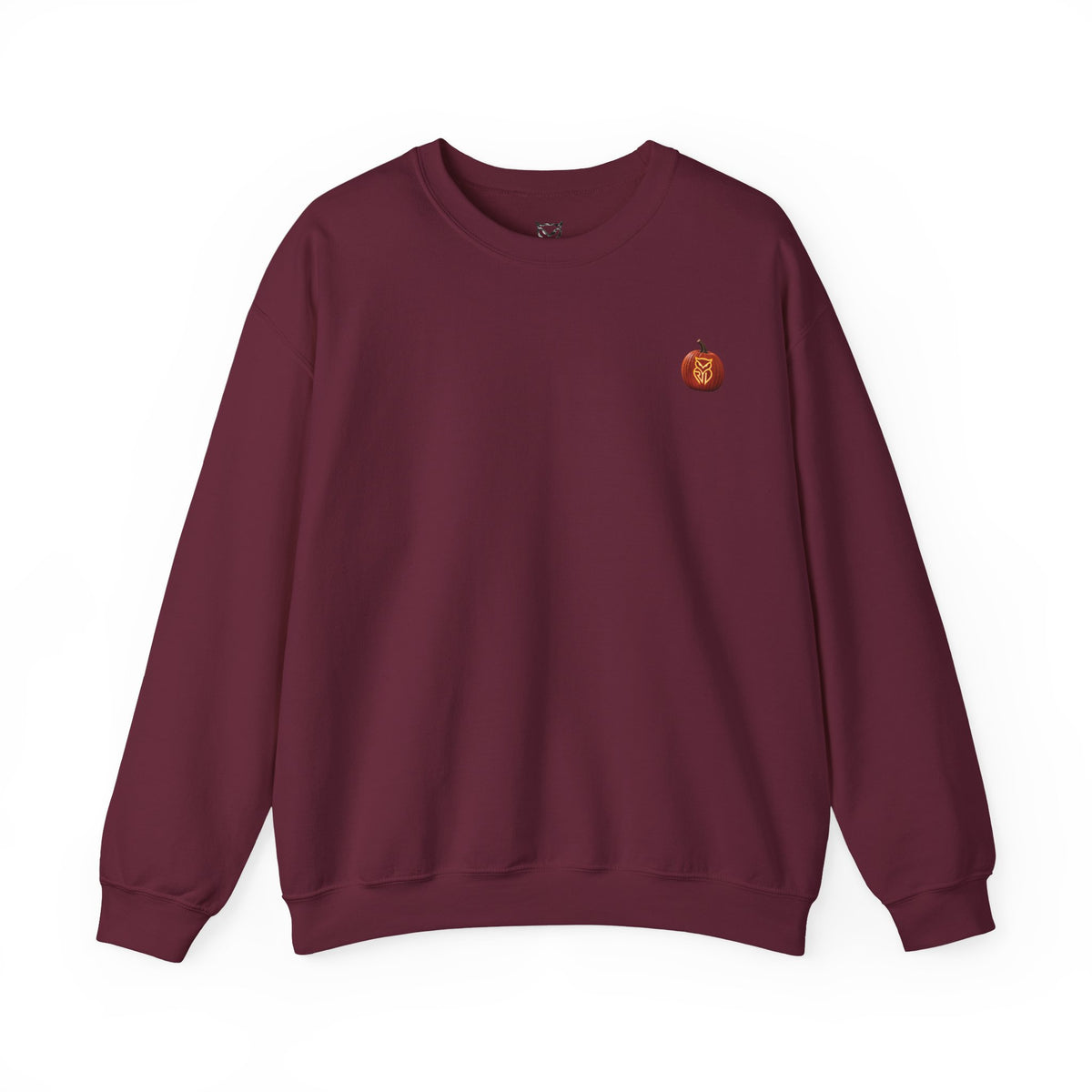 Rare Lab After Dark crewneck sweatshirt: small glowing Rare Lab owl jack-o'-lantern on the chest, C10 truck with owl jack-o'-lantern headlights on the back