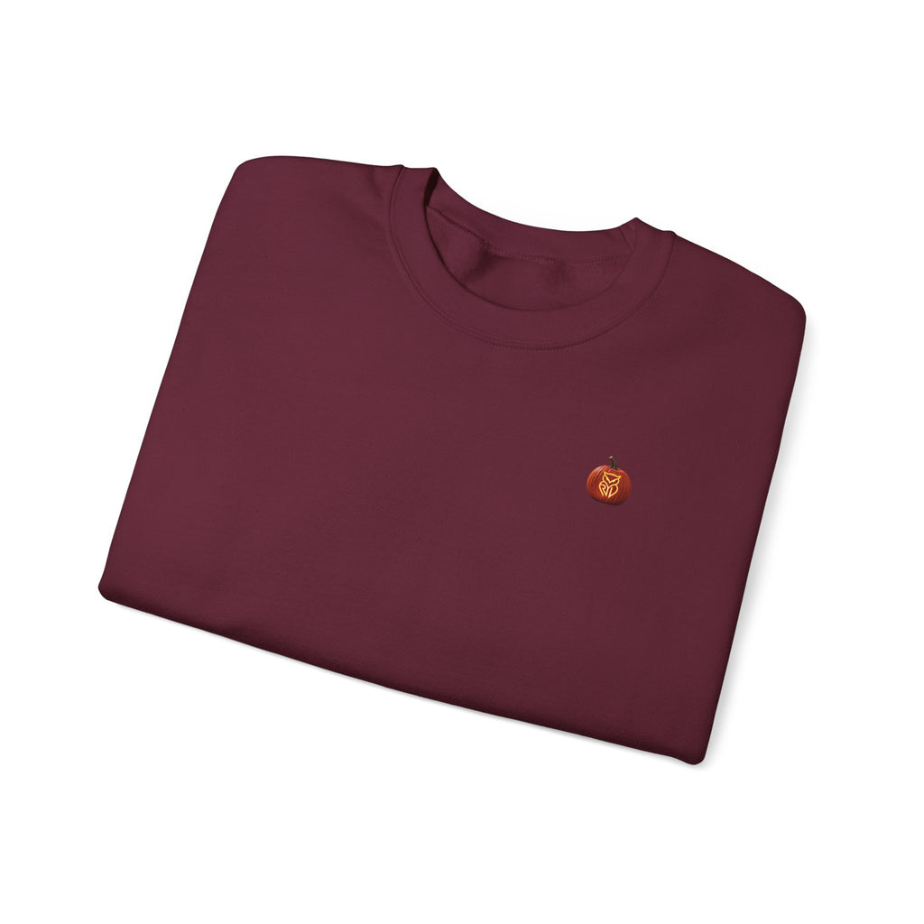 Rare Lab Owl Lantern embroidered crewneck sweatshirt with a small embroidered Rare Lab owl jack-o'-lantern on the chest