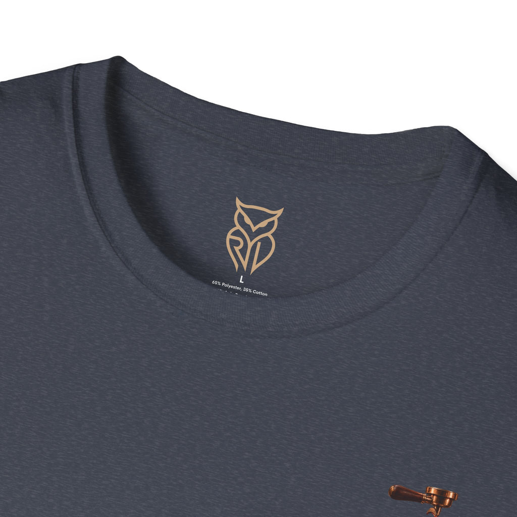 Rare Lab Espresso Drip tee: small Rare Lab Drip espresso design on the chest