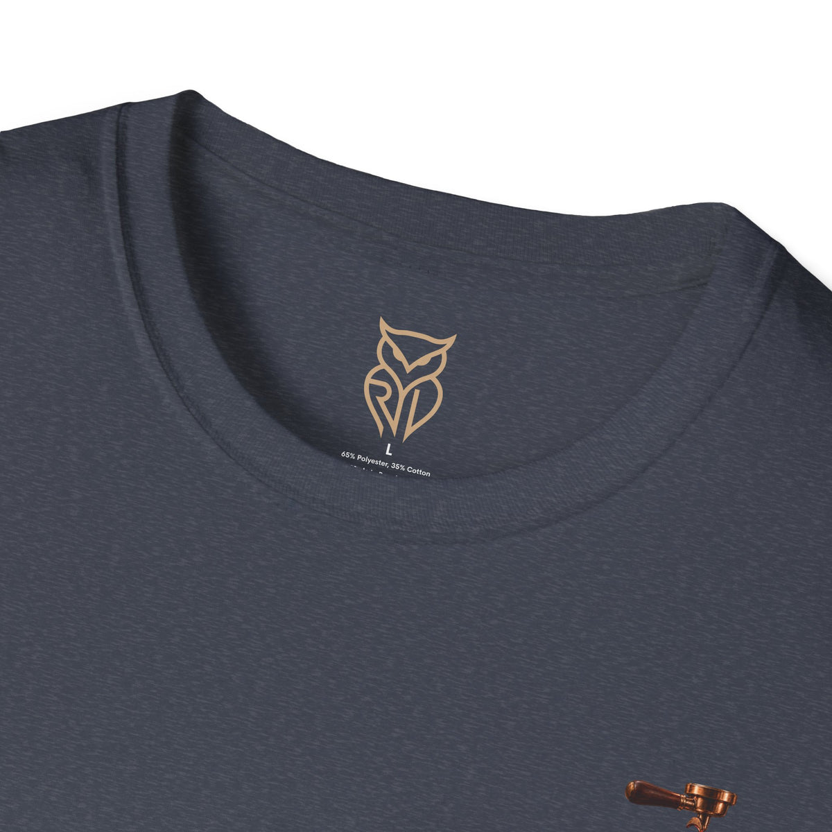 Rare Lab Espresso Drip tee: small Rare Lab Drip espresso design on the chest