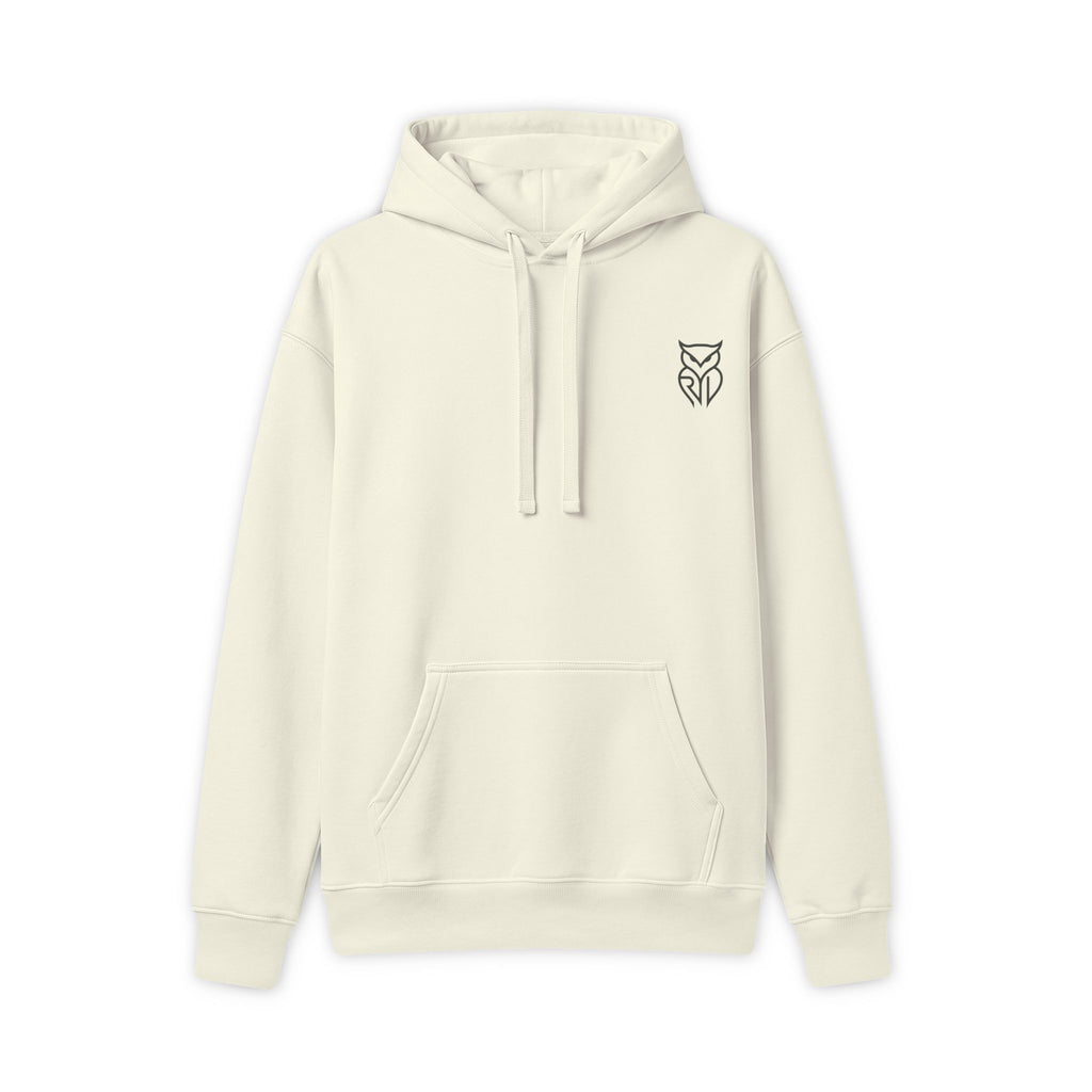 Rare Lab Retro TV Cart hoodie: minimal linework on the chest, vintage TV on a rolling cart on the back