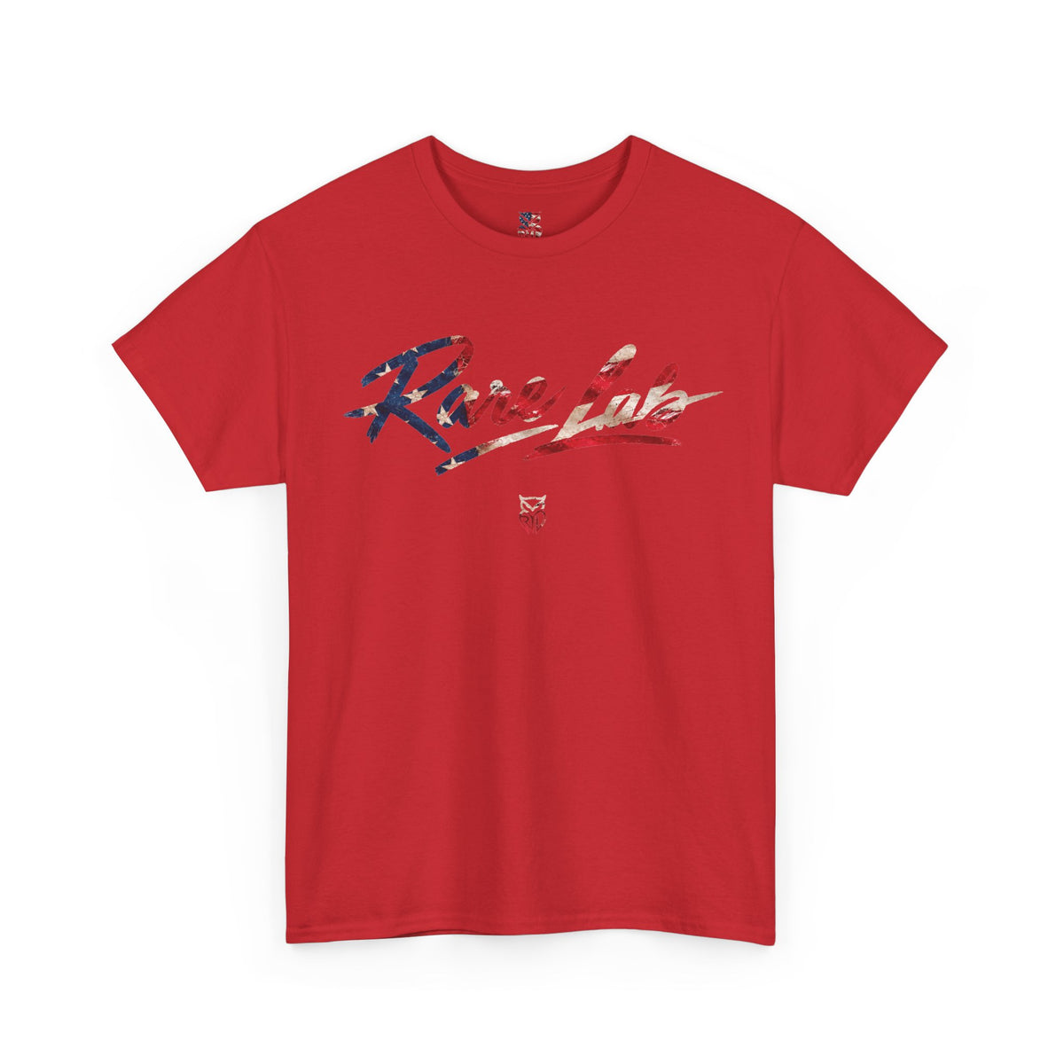 Rare Lab Brush Stroke American Flag tee: faded brush stroke logo in flag colors across the chest