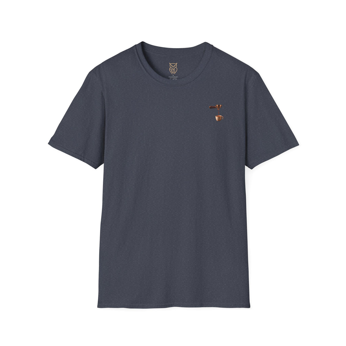 Rare Lab Espresso Drip tee: small Rare Lab Drip espresso design on the chest