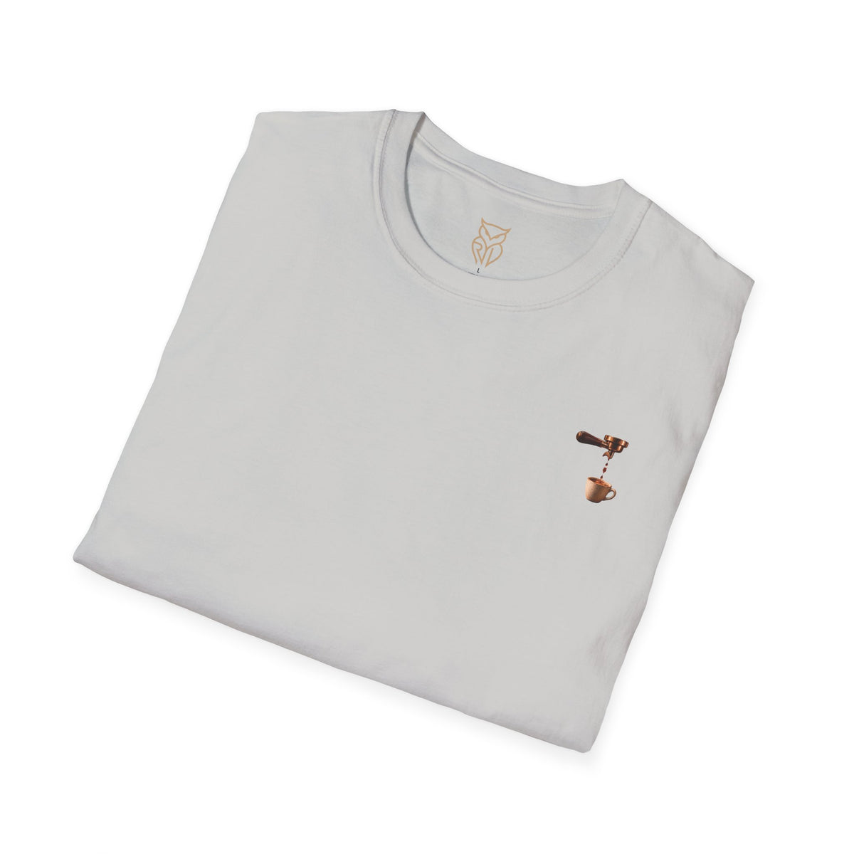 Rare Lab Espresso Drip tee: small Rare Lab Drip espresso design on the chest