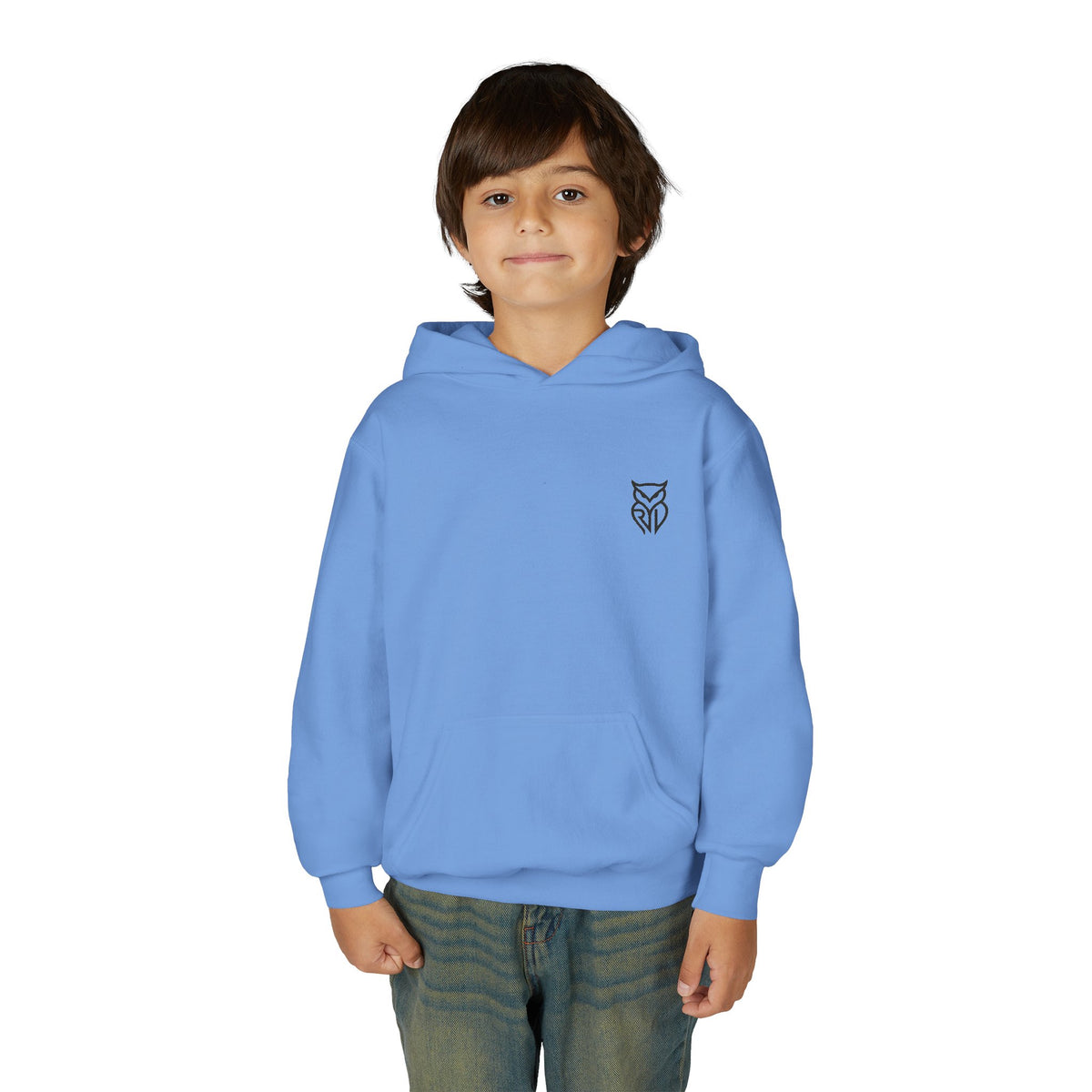 Rare Lab youth hoodie: small Rare Lab owl logo on the chest