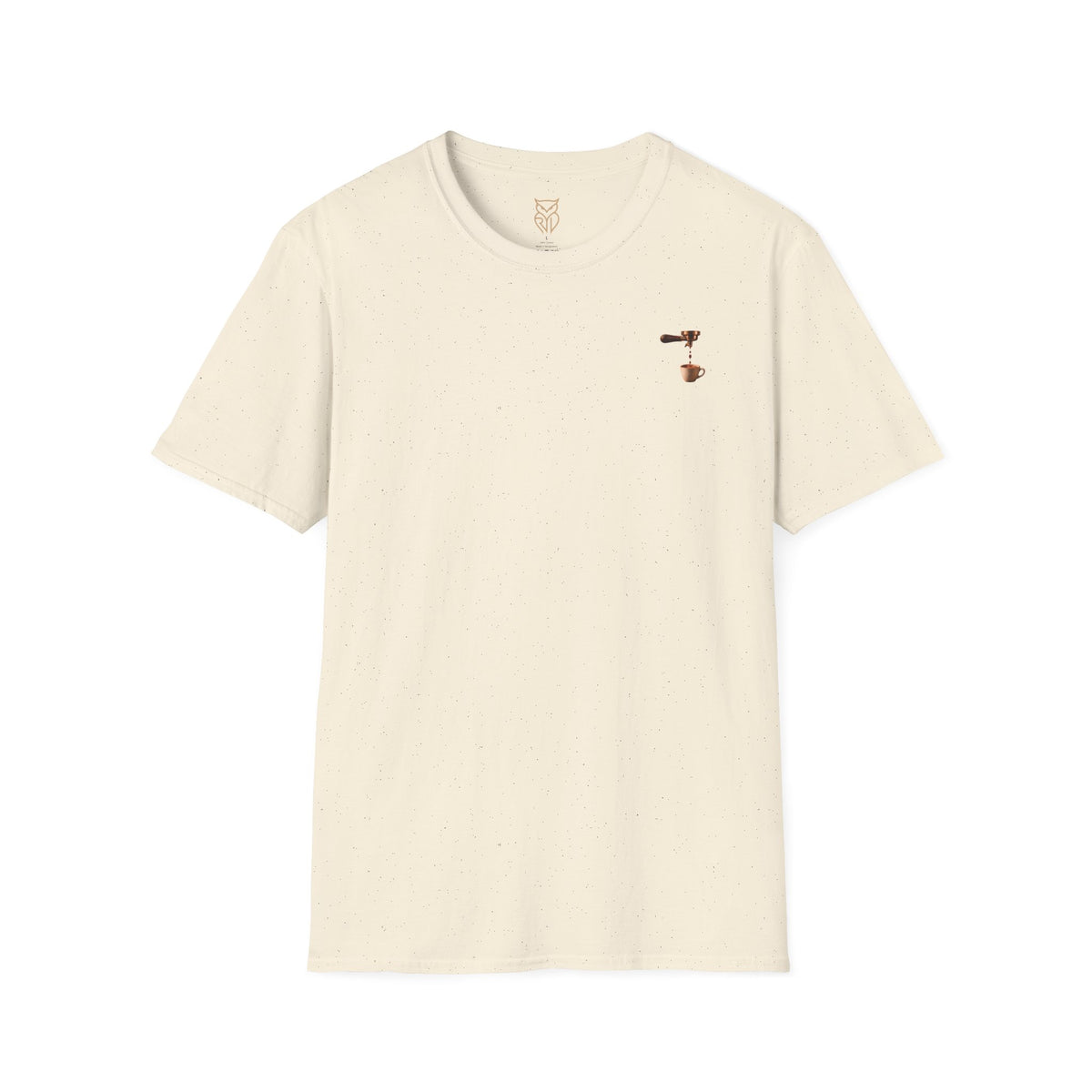 Rare Lab Espresso Drip tee: small Rare Lab Drip espresso design on the chest