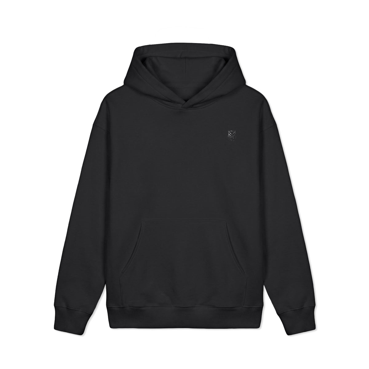 Rare Lab Midnight Owl heavyweight hoodie with a small moonlit, night-sky-filled Rare Lab owl logo on the chest