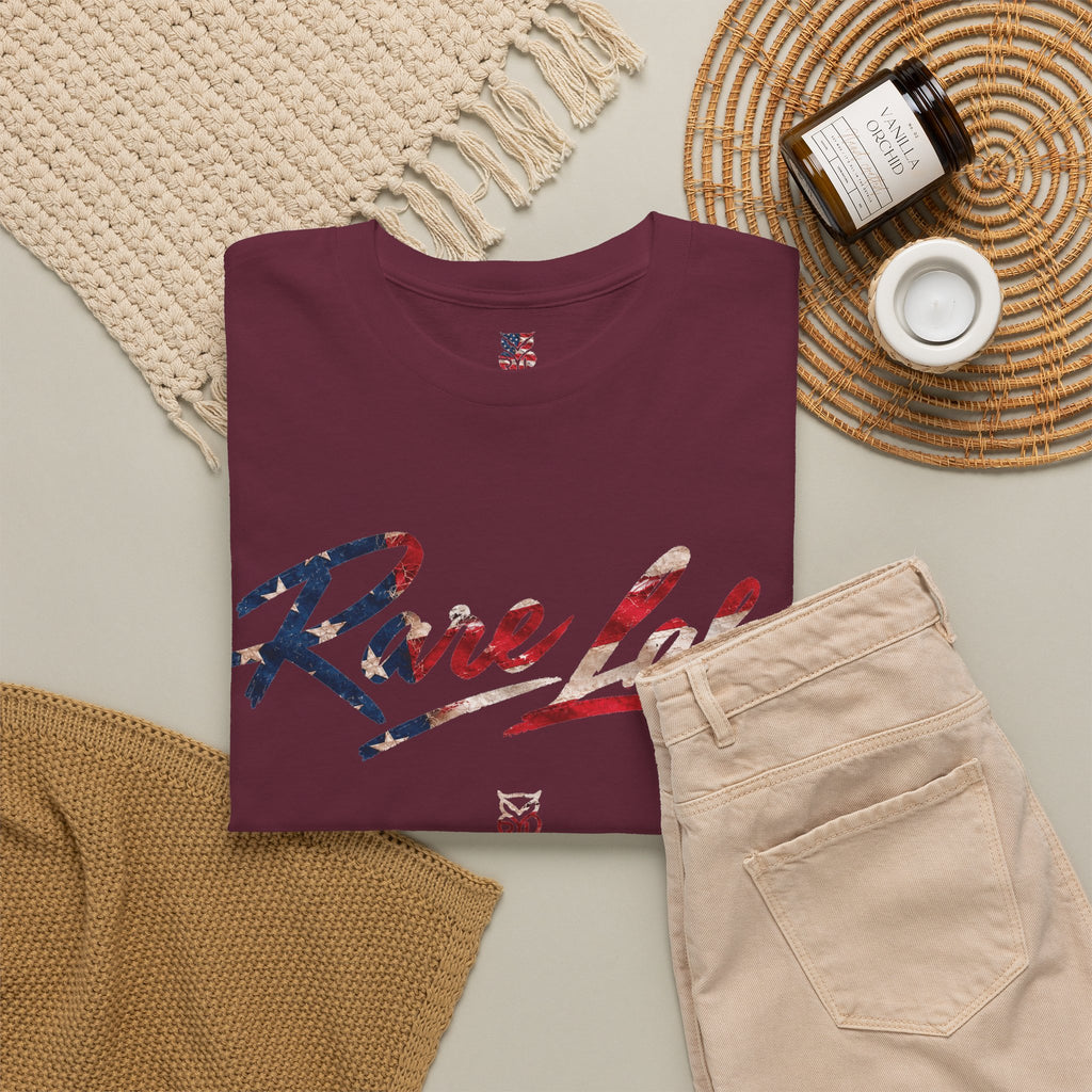 Rare Lab Brush Stroke American Flag tee: faded brush stroke logo in flag colors across the chest