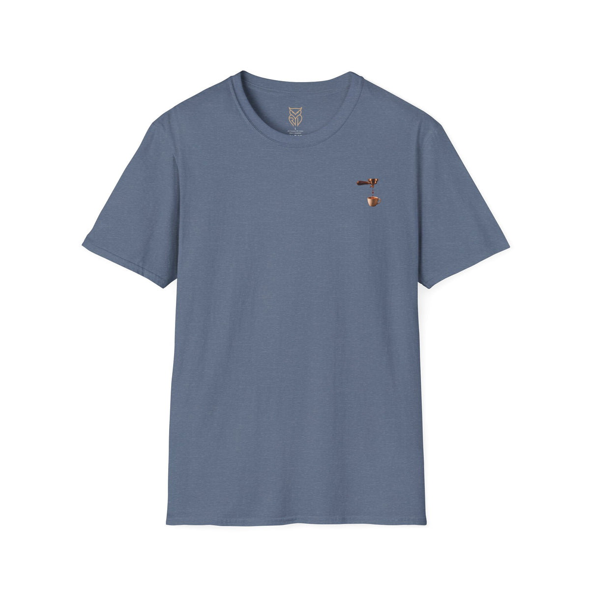Rare Lab Espresso Drip tee: small Rare Lab Drip espresso design on the chest