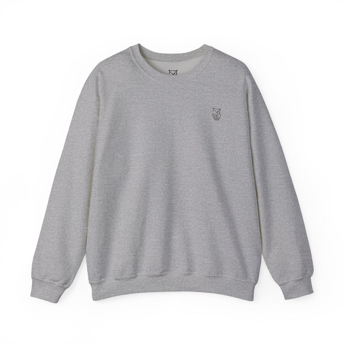 Rare Lab After Dark Midnight crewneck in Sport Grey: small night-sky owl on the chest, C10 truck under a full moon on the back