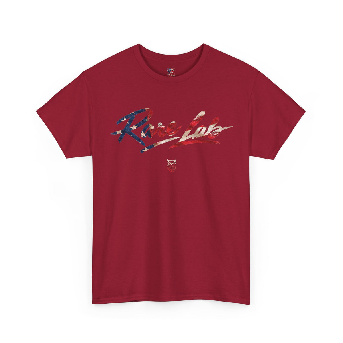 Rare Lab Brush Stroke American Flag tee: faded brush stroke logo in flag colors across the chest