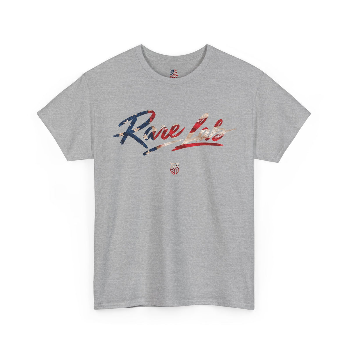 Rare Lab Brush Stroke American Flag tee: faded brush stroke logo in flag colors across the chest
