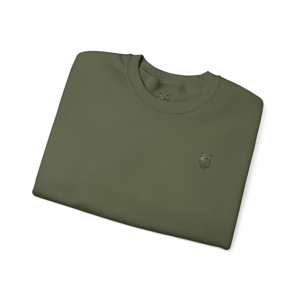 Rare Lab After Dark Midnight crewneck in Forest Green: small night-sky owl on the chest, C10 truck under a full moon on the back