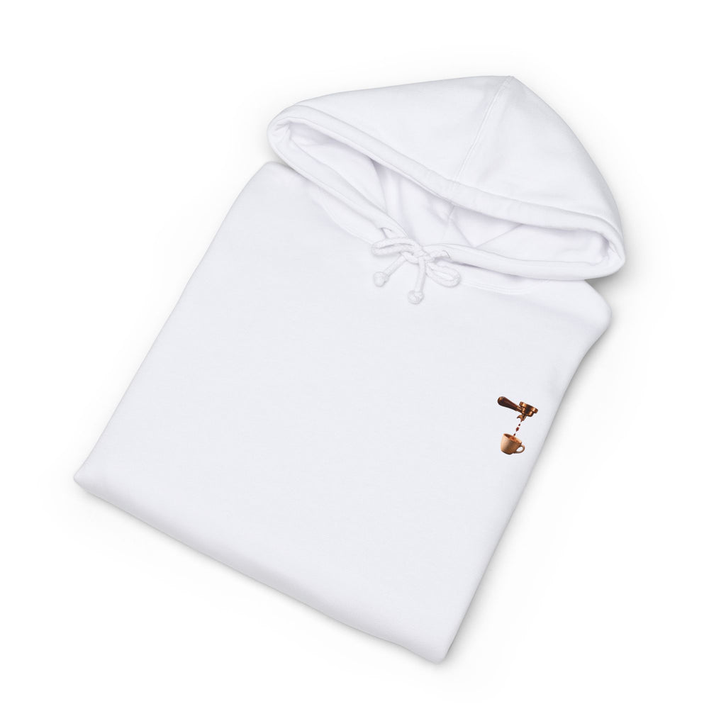 Rare Lab Espresso Drip heavyweight hoodie: espresso drip with one drop shaped like the Rare Lab owl