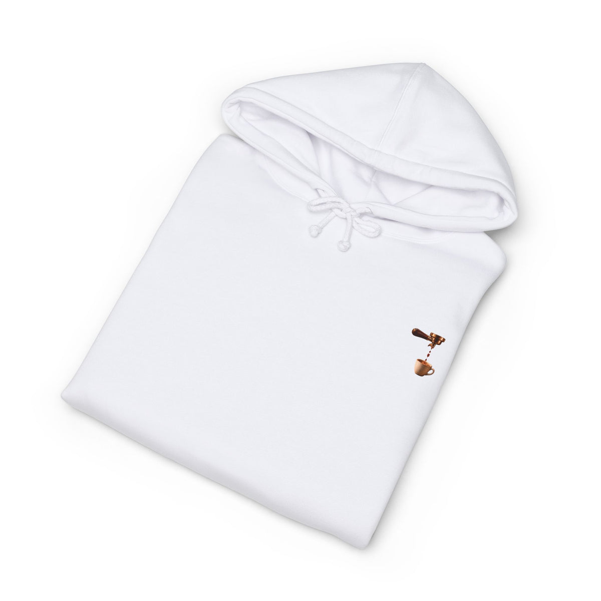 Rare Lab Espresso Drip heavyweight hoodie: espresso drip with one drop shaped like the Rare Lab owl