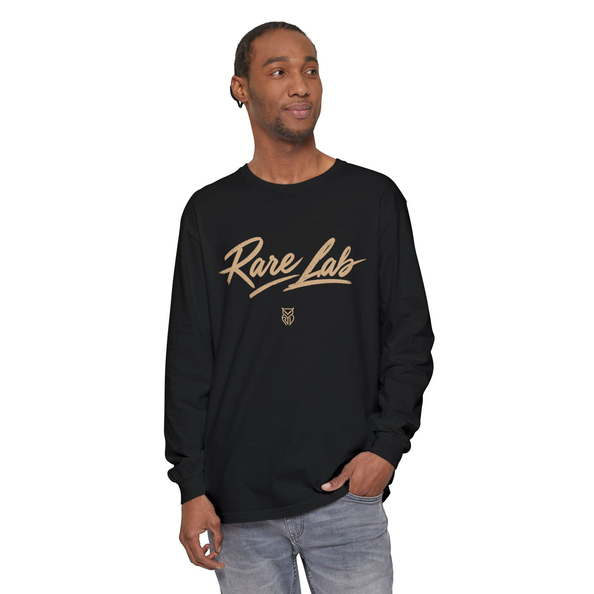 Rare Lab Script Logo garment-dyed long sleeve tee with the Rare Lab script logo
