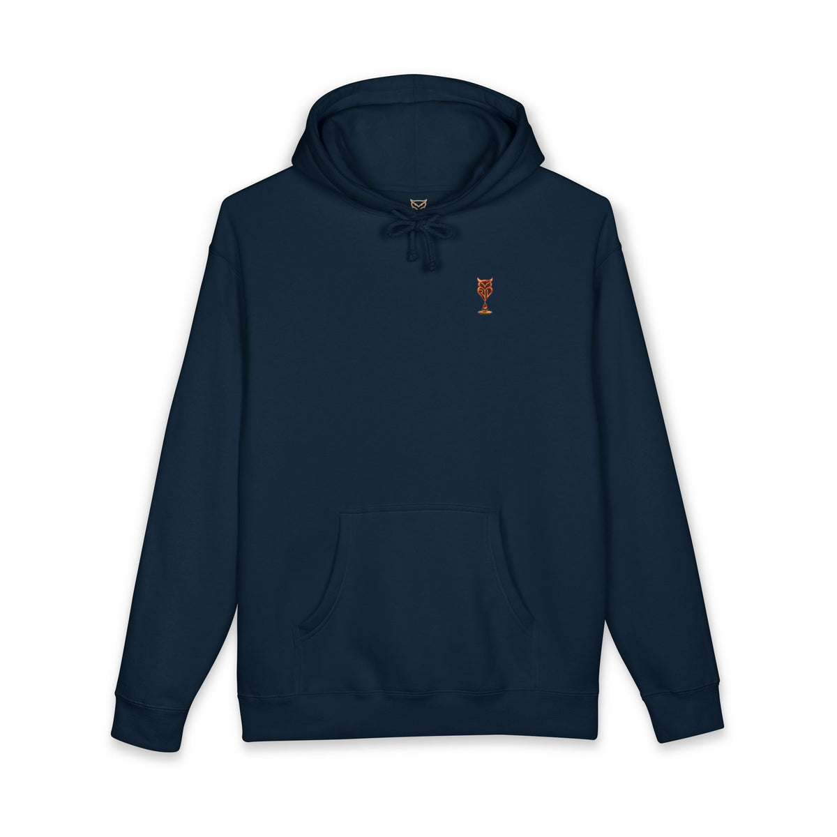 Rare Lab Drip Owl heavyweight hoodie: Rare Lab owl in glossy amber with an espresso drop, on the chest