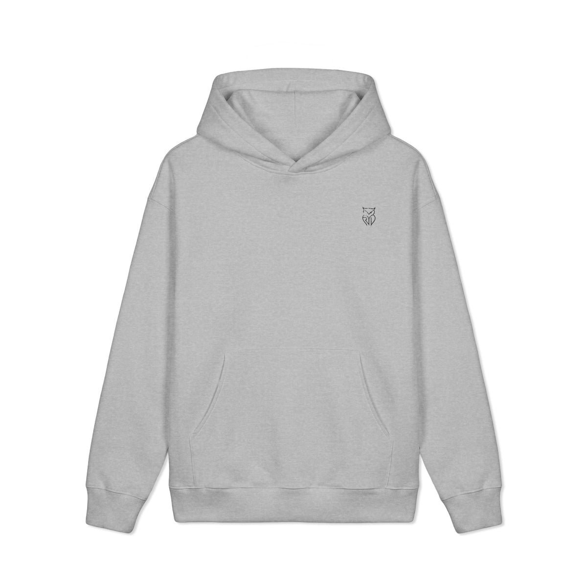 Rare Lab Midnight Owl heavyweight hoodie with a small moonlit, night-sky-filled Rare Lab owl logo on the chest