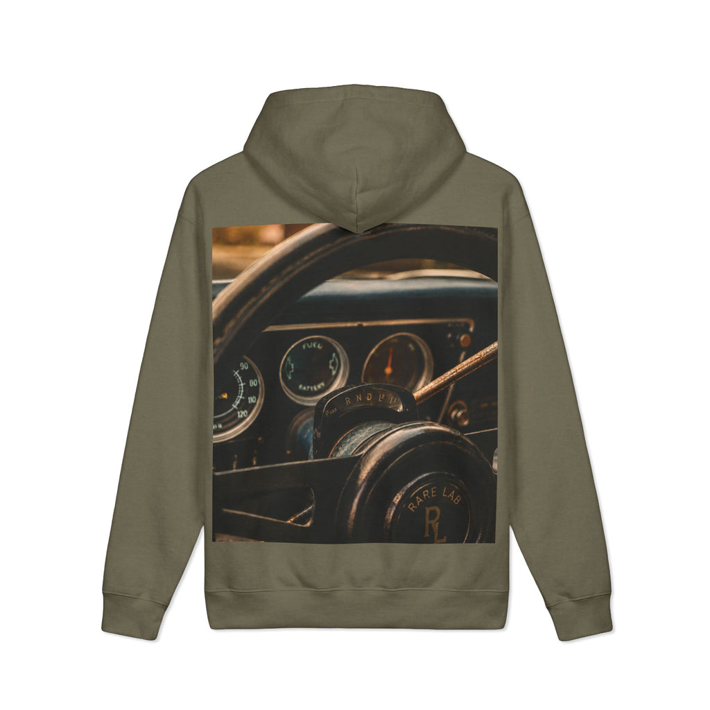 Rare Lab Retro Dashboard heavyweight hoodie: photo print of a classic car dashboard on the back