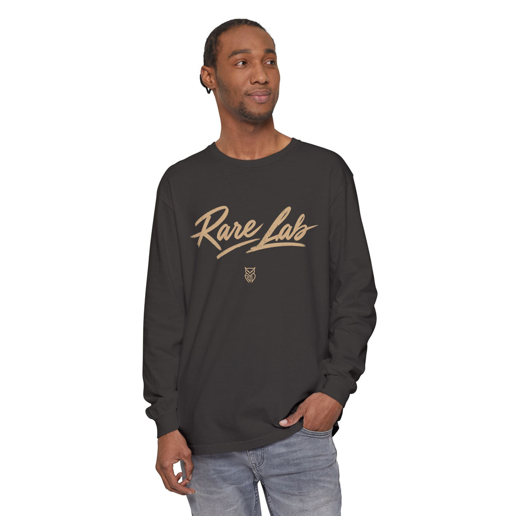 Rare Lab Script Logo garment-dyed long sleeve tee with the Rare Lab script logo