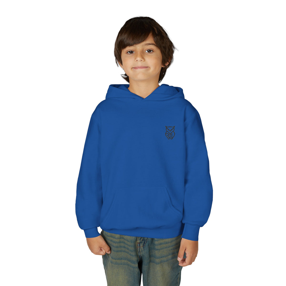 Rare Lab youth hoodie: small Rare Lab owl logo on the chest